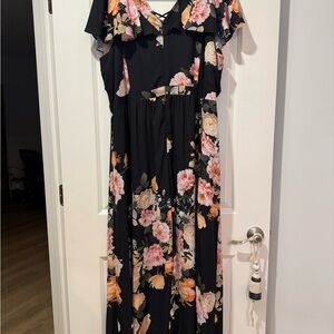 Floral Maxi Dress with Pink and Orange Flowers